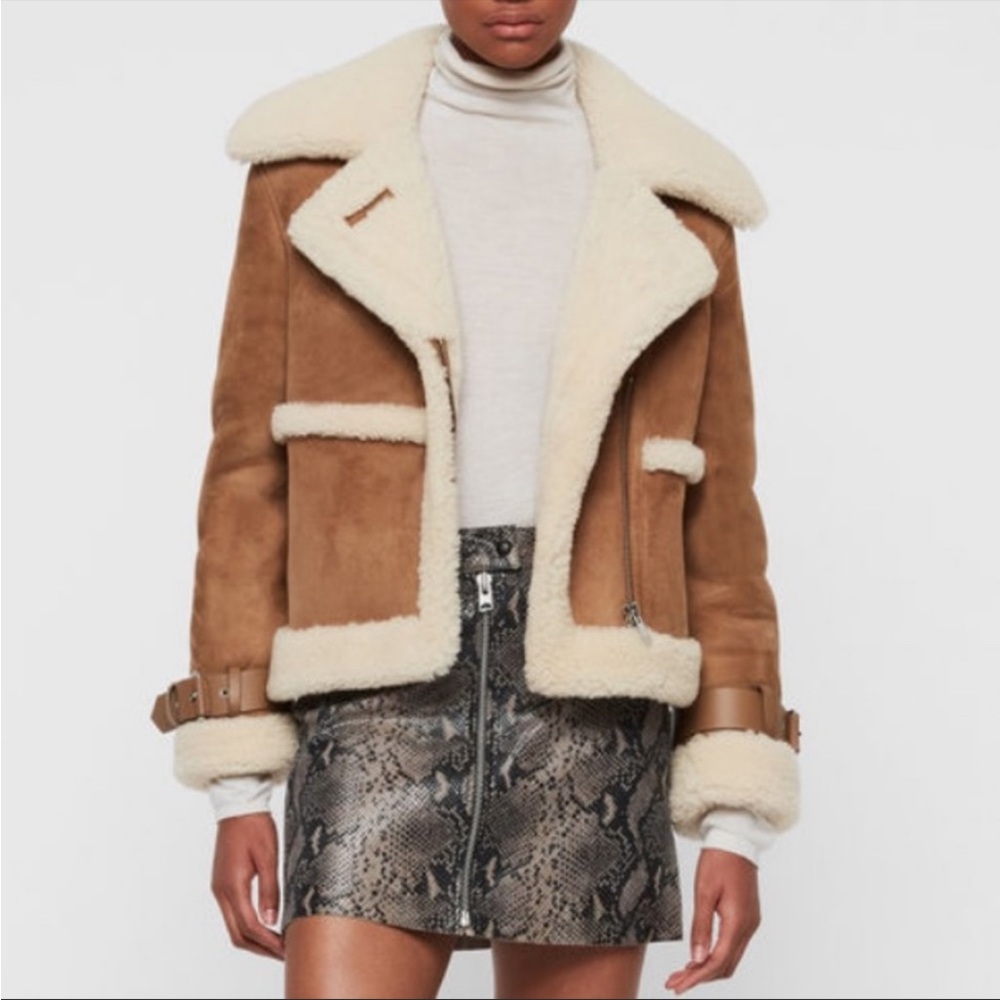 All saints Farley Shearling Jacket sand brown sz M